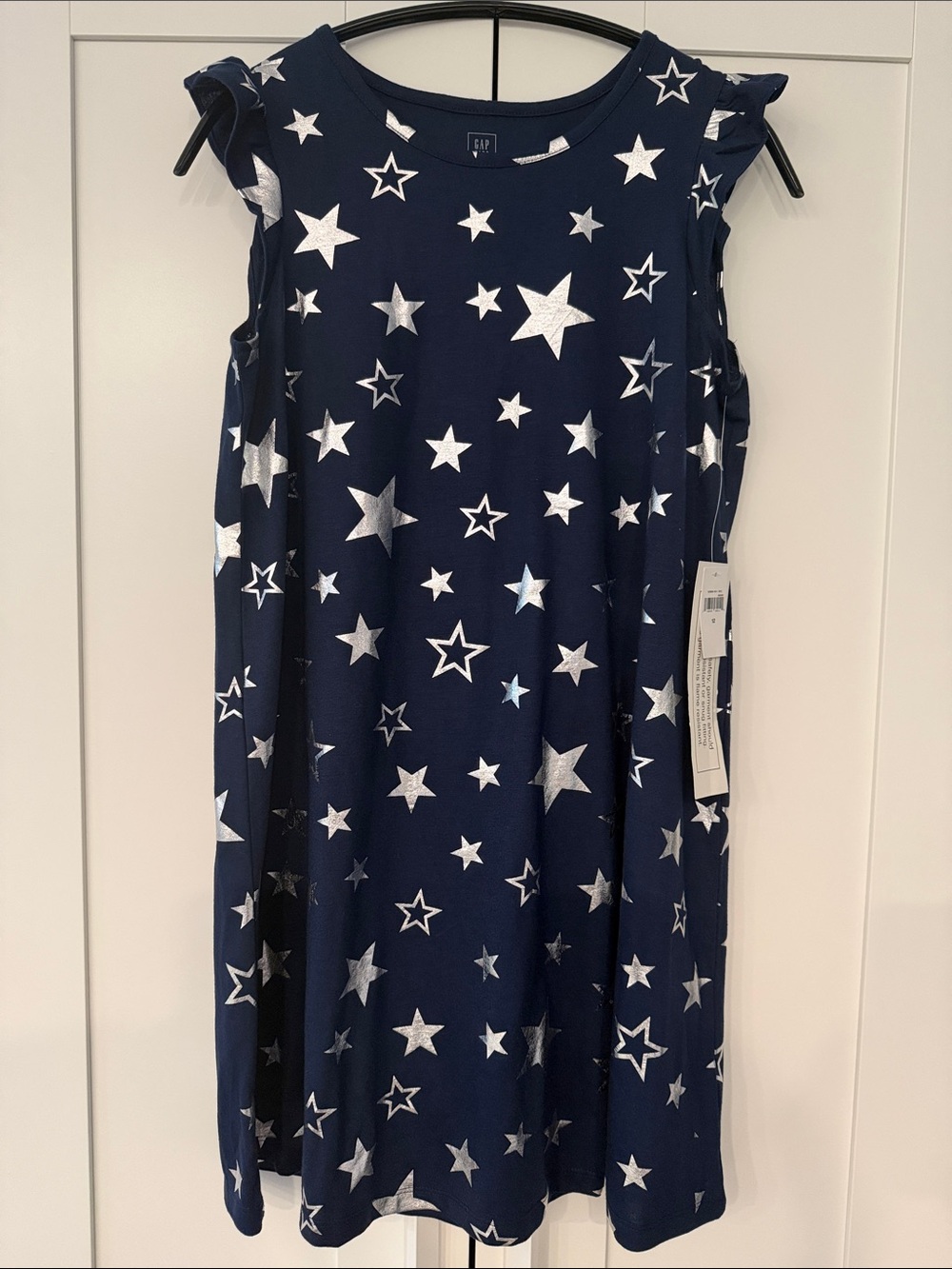 NWT GAP Girls Size 12 Navy Star Print Dress Flutter Sleeve Flame resistant